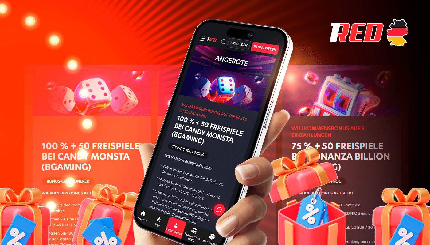 Die App 1red bietet Ihnen die Möglichkeit, Boni zu nutzen