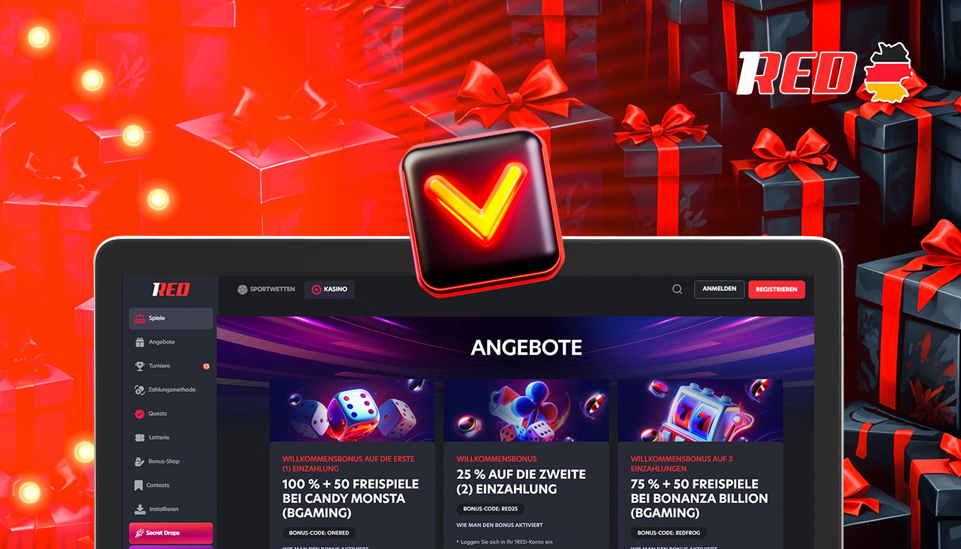 Sie können sich mit einer umfangreichen Auswahl an Boni bei 1Red vertraut machen. 